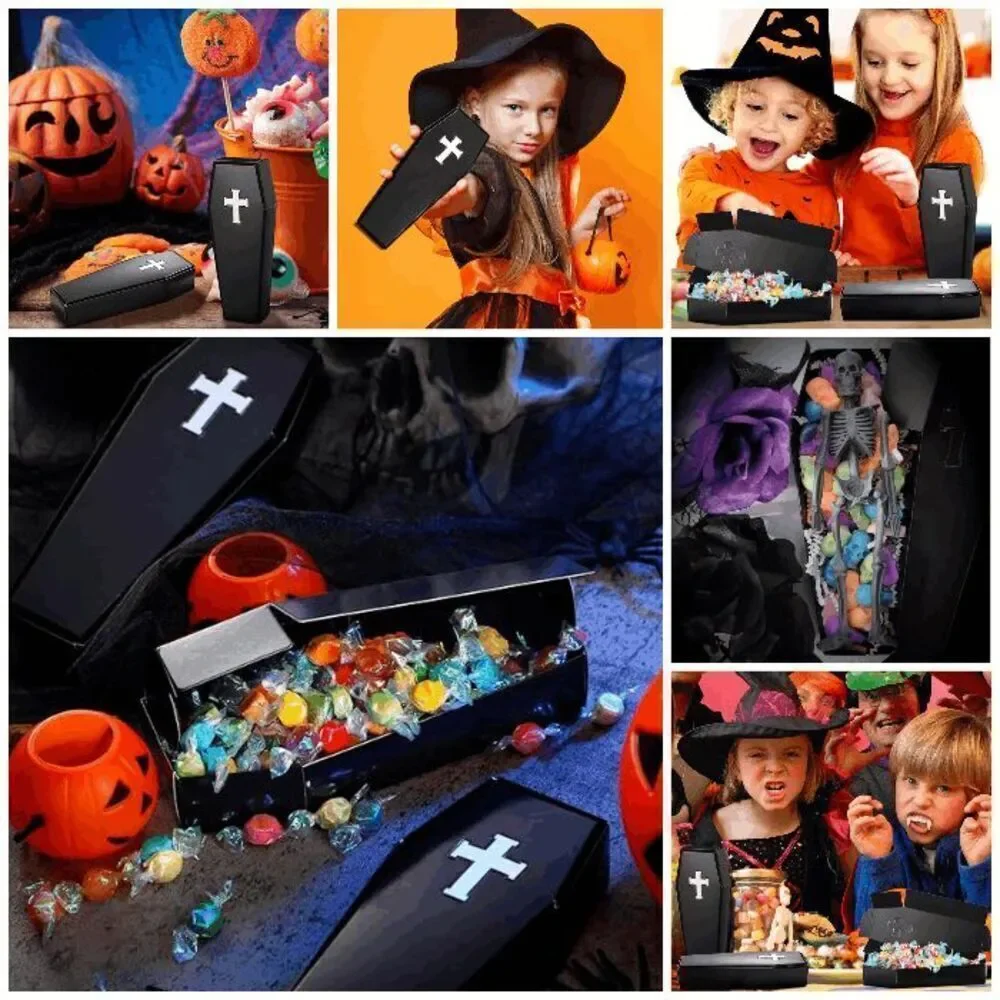 ⚰️12pcs Set Halloween Goth Coffin Casket Party Favor Treat Boxes Black Cardboard
